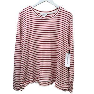 Liz Claiborne Red Stripe Top Size XL Womens Long Sleeve Tee Nautical NWT